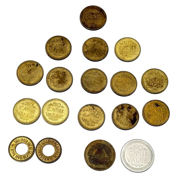 Tokens Metal Lot 18 No Cash Value Exonumia Amusement Car Wash - Picture 2 of 12